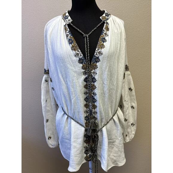 Scarlet Poppies Ibiza S/M Tunic Top Chic Embroidered Belted Beach - Picture 2 of 16